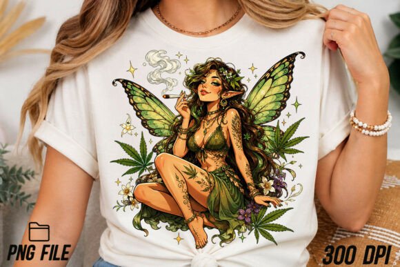 Bring Whimsy and Edge to Your Designs with the Cannabis Smoking Fairy