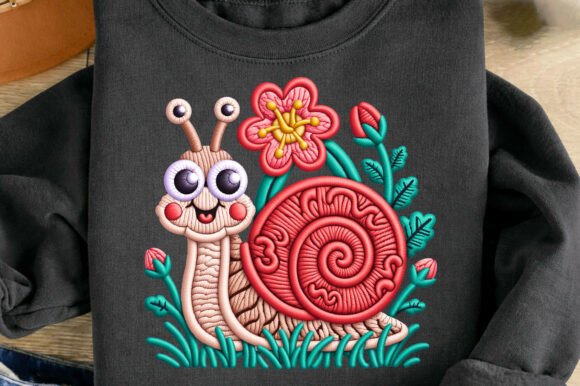 Charming Cute Snail Flower Faux Yarn Embroidery Design