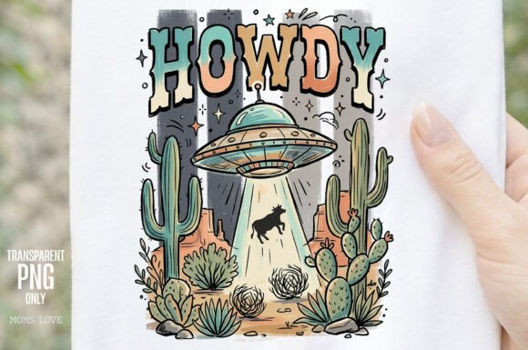 Howdy UFO Cowboy Alien Desert PNG: Quirky Western Sci-Fi Design
