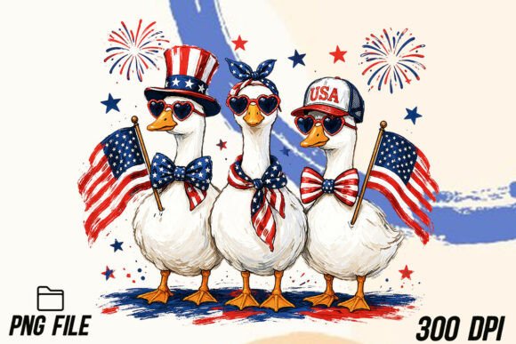 Patriotic Geese PNG: A Hand-Painted Goose for Creative Projects