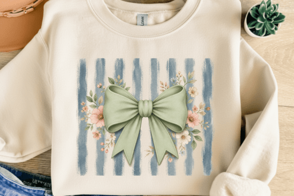 Sage Green Bow Stripe PNG: A Cottagecore Design Essential